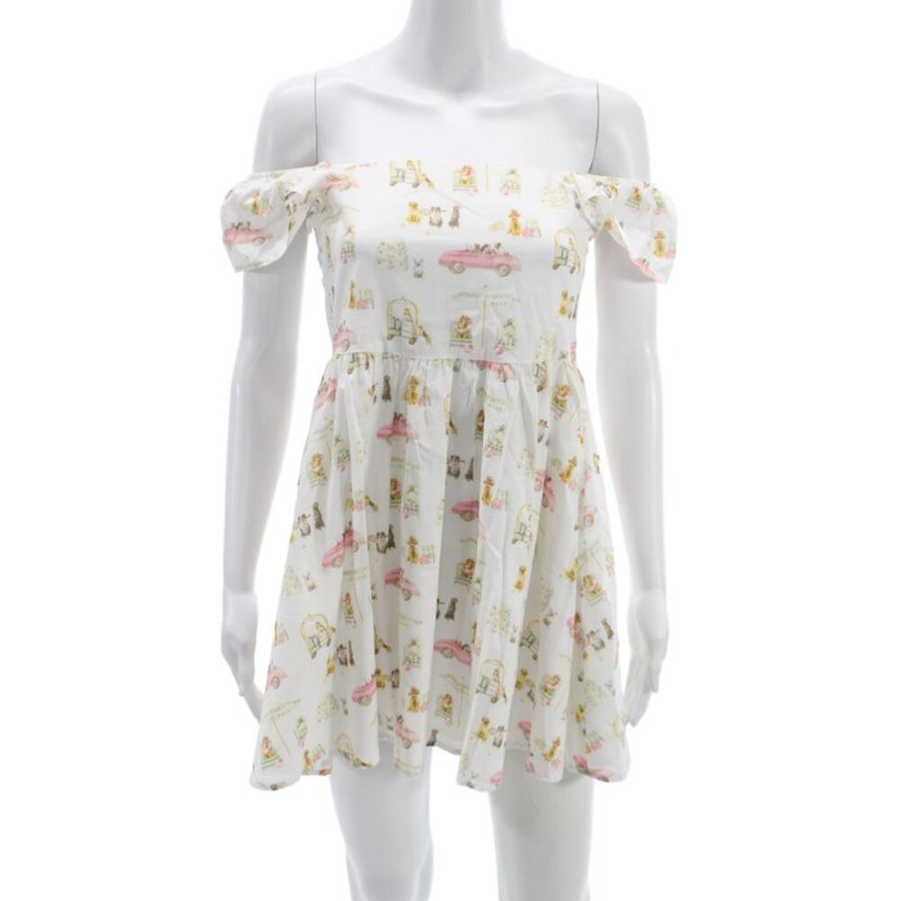 Janie and Jack Girls Graphic Square Neck Sleeveless Fit & Flare Dress White Sz 8